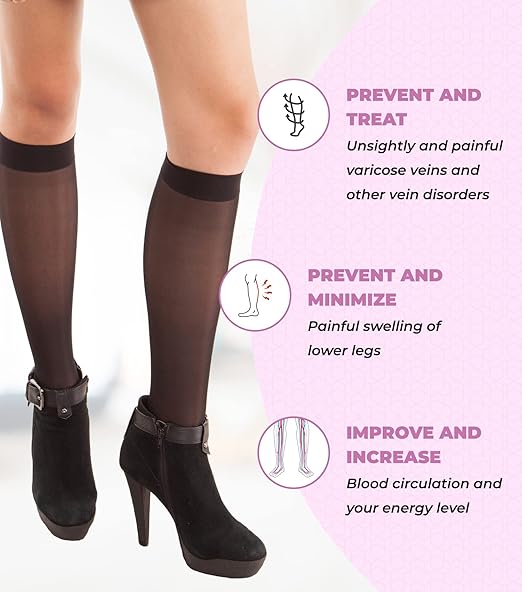 ITA-MED Women’s Sheer Knee High Compression Stockings H-160 Black - Image 2